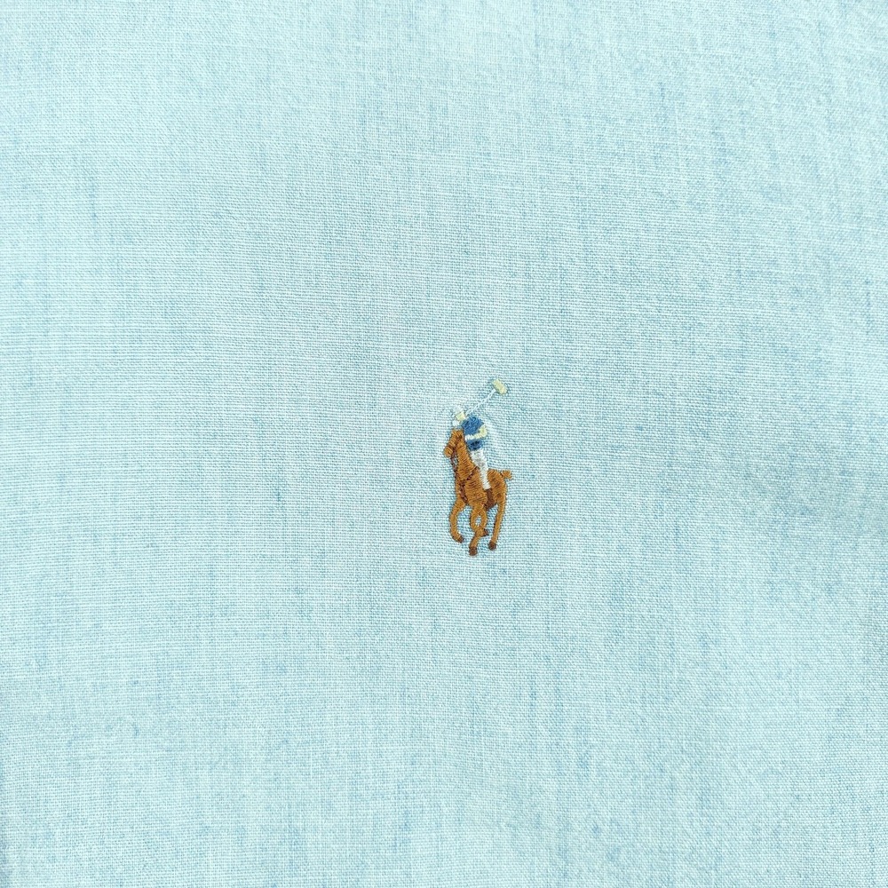Ralph Lauren Shirt Men Large Light Blue Denim Custom Fit Button Down Long Sleeve - Picture 7 of 16